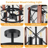 4-Light Farmhouse Wood Semi Flush Mount Ceiling Light
