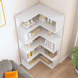 6-Tier L-Shaped Corner Bookshelf - 66" Tall Wooden Freestanding Bookcase with Open