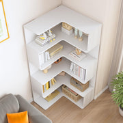 6-Tier L-Shaped Corner Bookshelf - 66" Tall Wooden Freestanding Bookcase