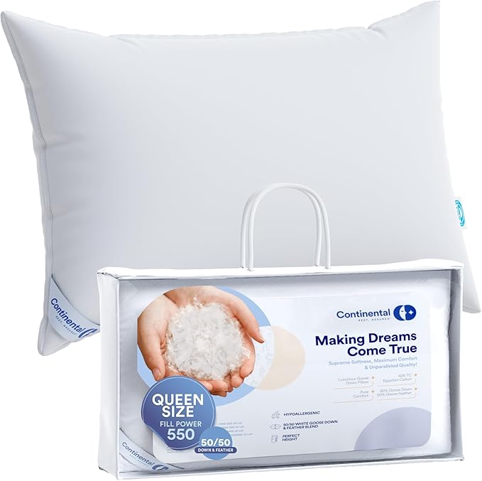 Comfort and Support 50/50 Pillow, Super Standard (Pack of 2), White 2 Count