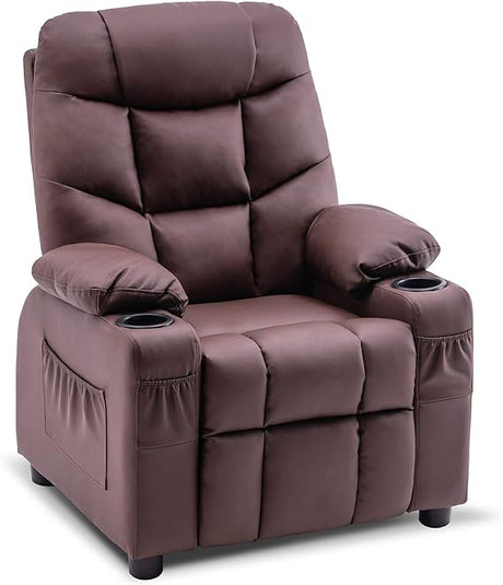 Big Kids Recliner Chair with Cup Holders for Boys and Girls Room, 2 Side Pockets