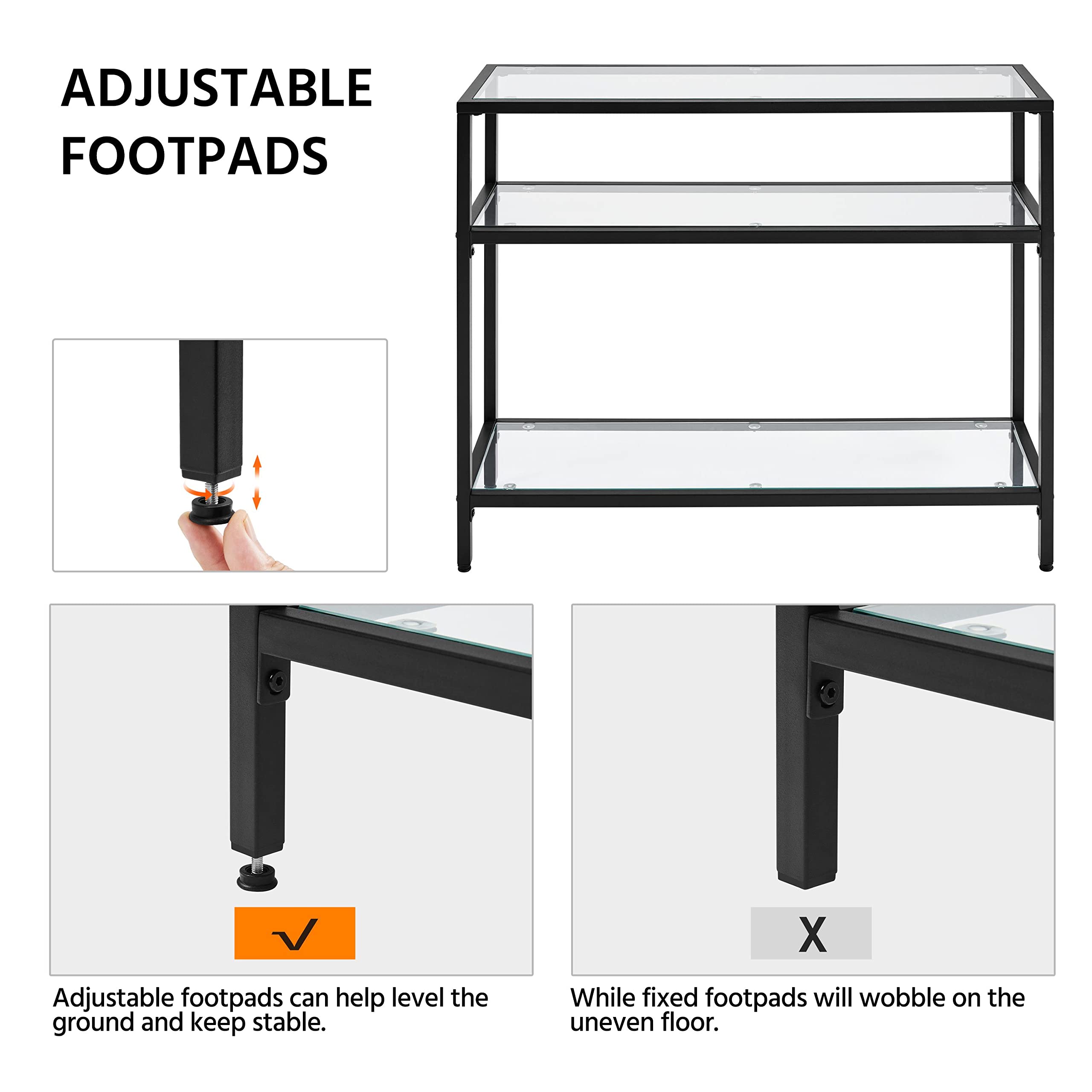 39.5" Console Table with 3 Storage Shelves,Tempered Glass Sofa Table