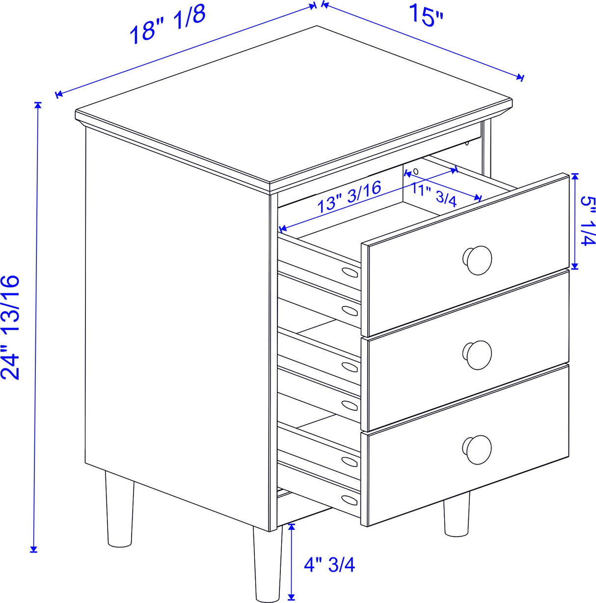 Traditional Wood 3 Drawer Nightstand Side Table Bedroom Storage Drawer and Shelf