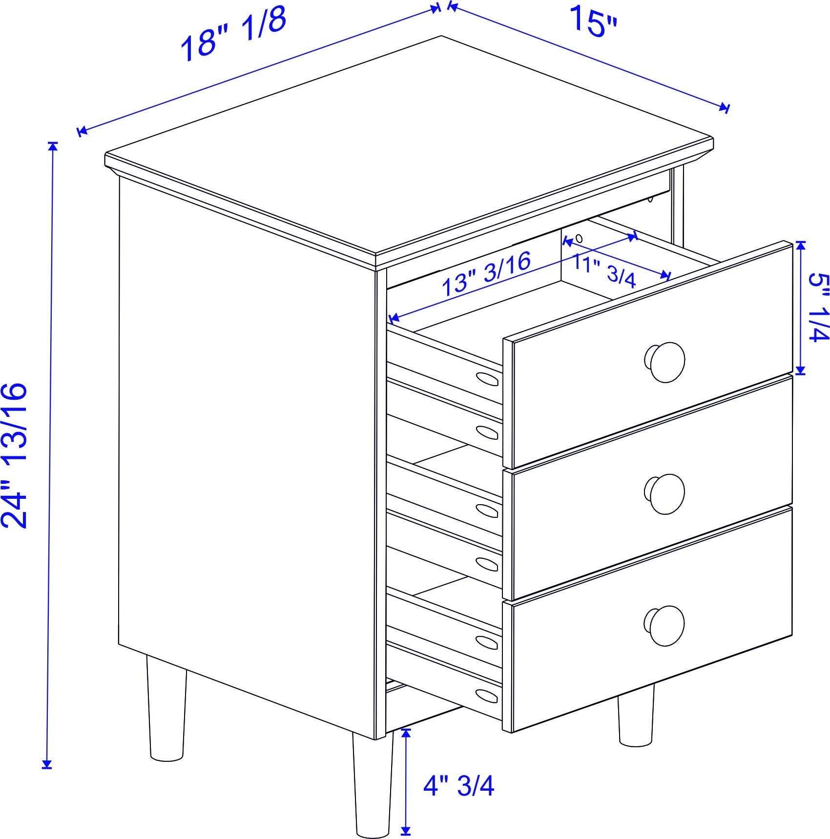 Traditional Wood 3 Drawer Nightstand Side Table Bedroom Storage Drawer and Shelf