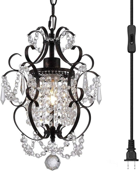 Plug in Chandelier Hanging Light Fixture with 14.27 Ft Hanging Cord and On/Off Switch