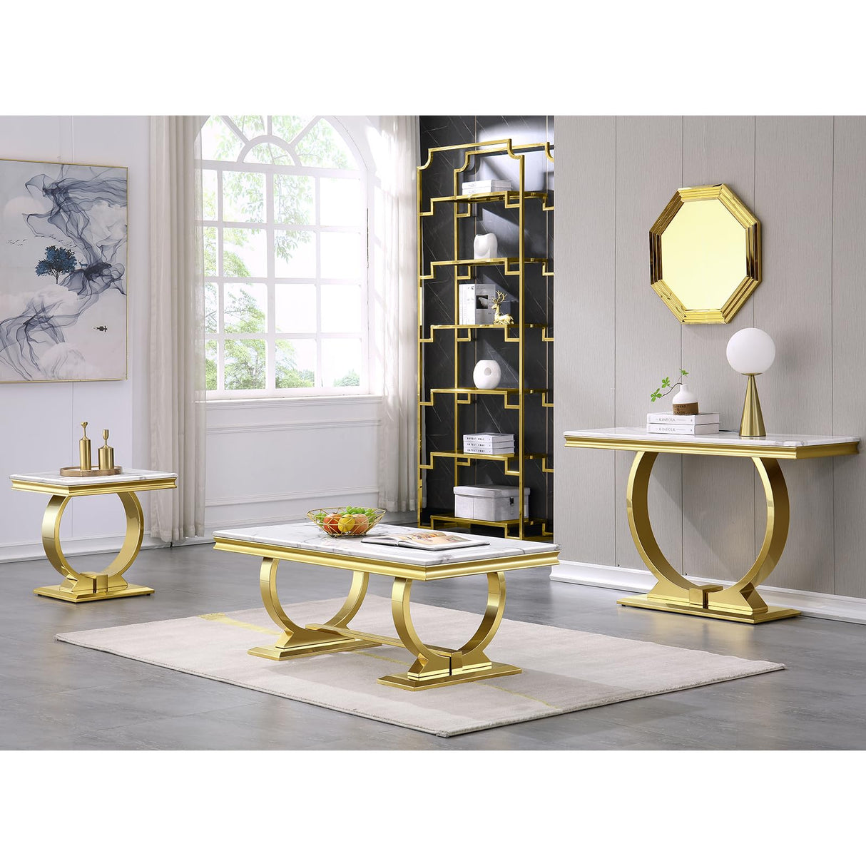 Gold Coffee Table, White and Gold Rectangle Living Room Tea Table