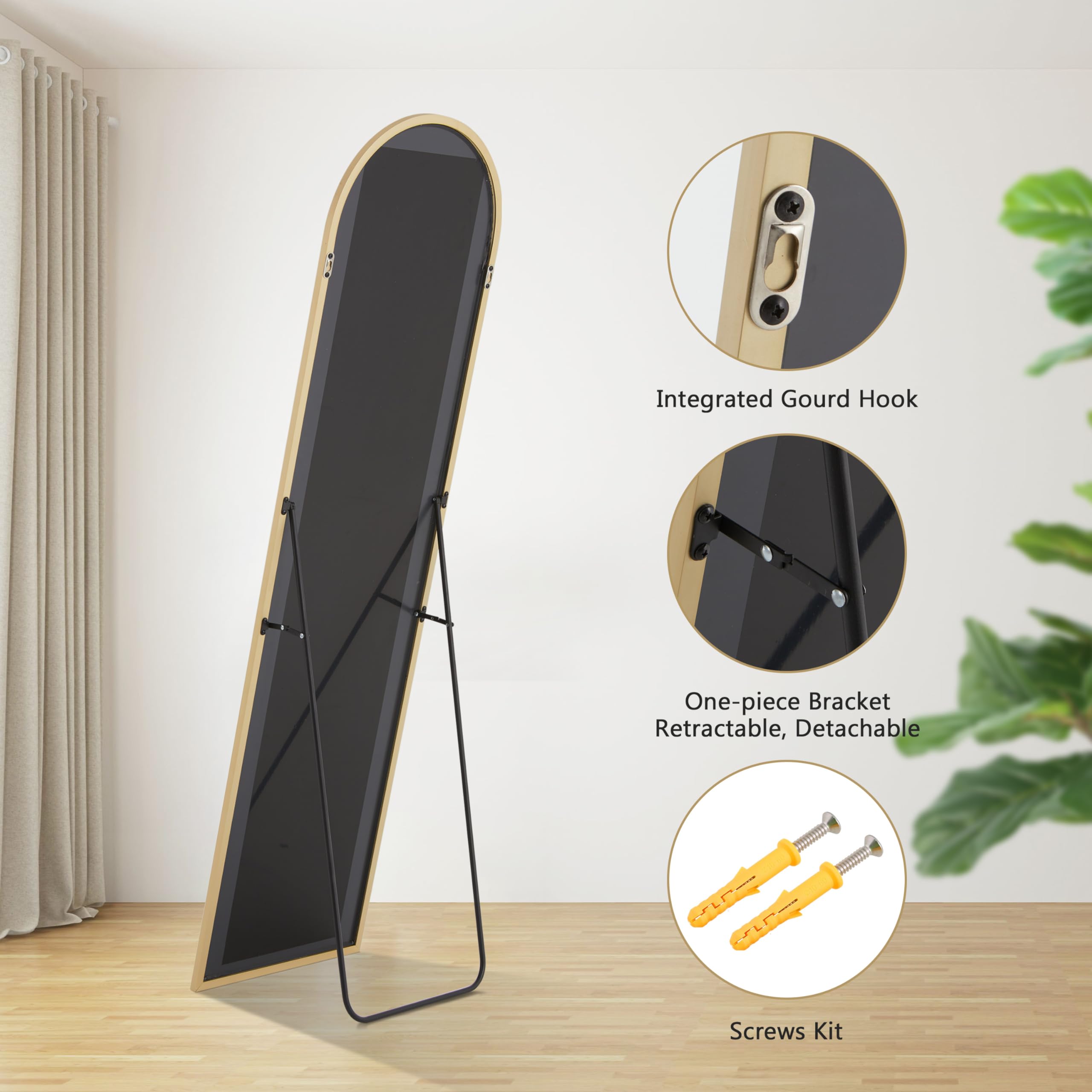 Arched Full Length Mirror 59x16 - Gold Aluminum Frame