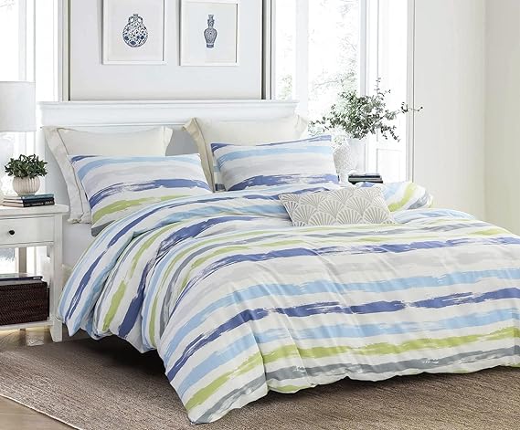 Comforter Queen Size, 600 Thread Count Cotton Blue Floral with Khaki