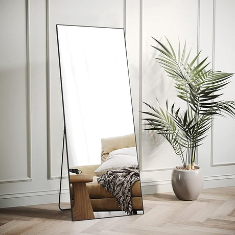 71'' x 31'' Full Length Mirror Oversized Black Rectangle Floor Mirror with Stand Aluminum