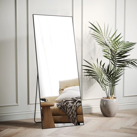 VEVOR 71'' x 31'' Full Length Mirror Oversized Black Rectangle Floor Mirror with Stand Aluminum Alloy Frame, Free Hanging Leaning Wall Mounted, Full Body Mirror for Bedroom Living Room