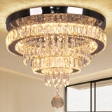 16" Crystal Chandelier 2 Rings Crystal Ceiling Light Fixture Modern Chandelier LED Chandeliers Light Fixture for Dinning