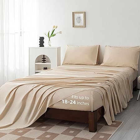 100% Egyptian Cotton Sheets Queen Size Set 18"-24" Extra Deep Pocket