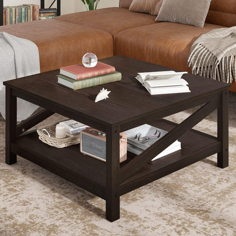 2-tier Square Coffee Tables with Storage,Coffee Table for Living Room