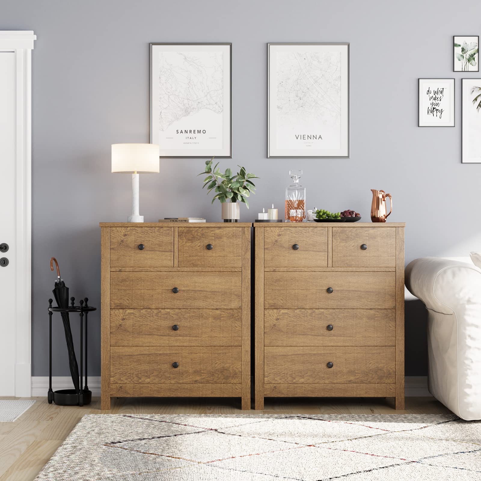 Dresser for Bedroom, 5 Drawer Dresser with Metal Handle, Wood Dresser Organizer