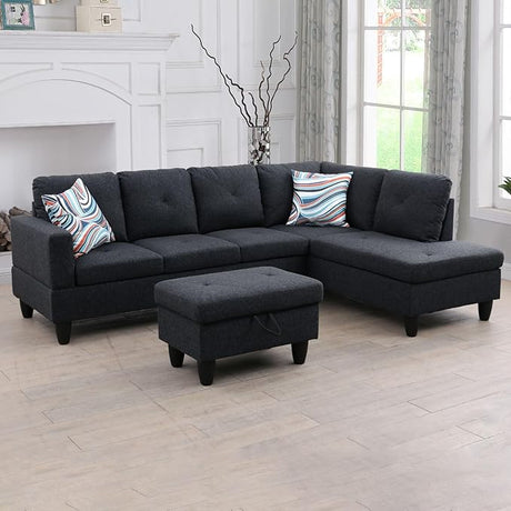 L Shaped Sectional Sofa Set with Storage Ottoman, Left Facing Chaise Longue,