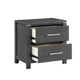 Tal 27 Inch Nightstand, 2 Drawers Handles, Charcoal Finish, Gray, Chrome