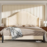 Full Bed Frame with LED Lights - Velvet Blue Upholstered Platform Bed