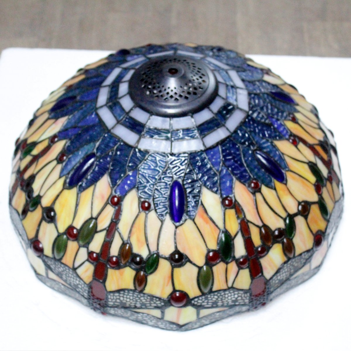 Tiffany Floor Lamp Blue Yellow Dragonfly Stained Glass 64 Inch