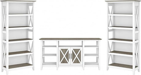 Key West Tall TV Stand with Set of 2 Bookcases, Farmhouse Entertainment Center