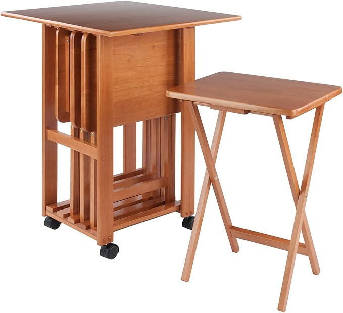 WoodEase 5-Piece Wooden Snack Table Set with Removable Tray – Fully Assembled