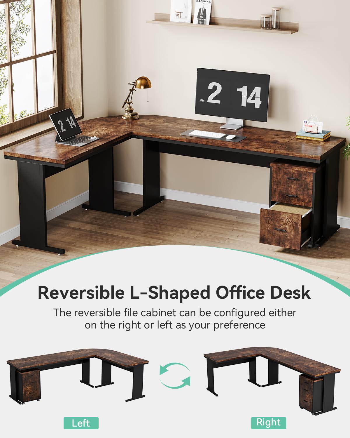 ProWork L-Shaped Executive Desk with Hutch, 5 Shelf Bookcase, and Lateral File Cabinet