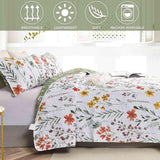 Quilt Set King Size 3 Pcs, White Floral Green Red Yellow Flower Leaf Spring