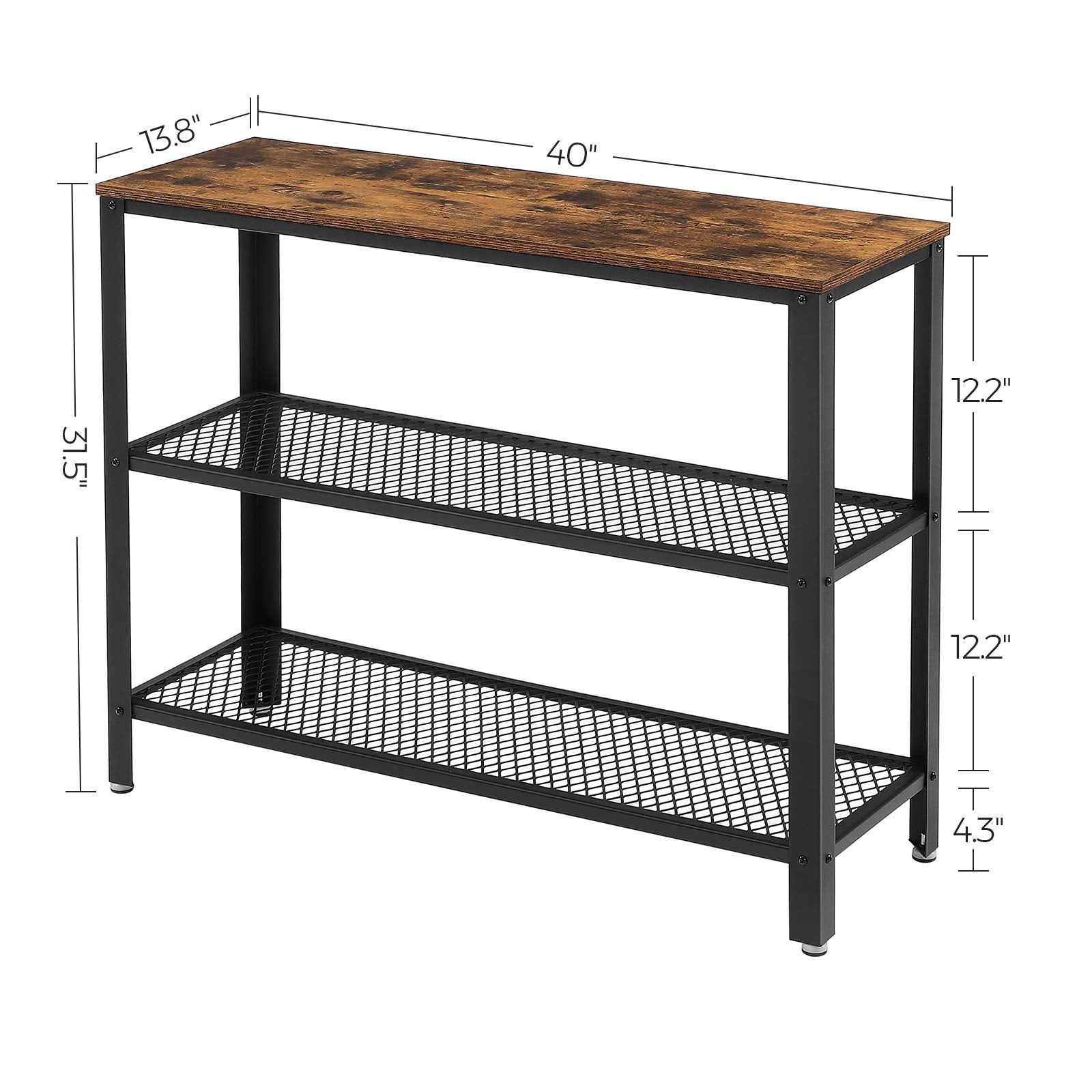 40" Industrial Console Table - 3-Tier Entryway Table with Storage Shelf