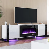 Fireplace TV Stand with 40" Fireplace, 80" Modern High Gloss Entertainment Center LED