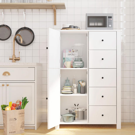 Farmhouse Storage Cabinet with 5 Drawers, Floor Cabinet with Doors,Freestanding