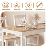 SogesPower 4-Person Dining Table Set 5 Pieces, Wood Kitchen Table Set with 4 Chairs for Kitchen Dining Room Restaurant, White&Oak