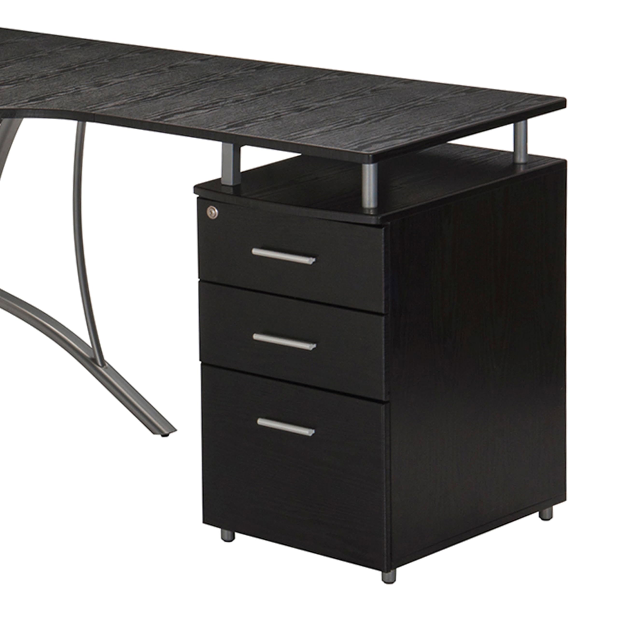 Modern Computer File Cabinet and Storage L-Shaped Desk, Espresso