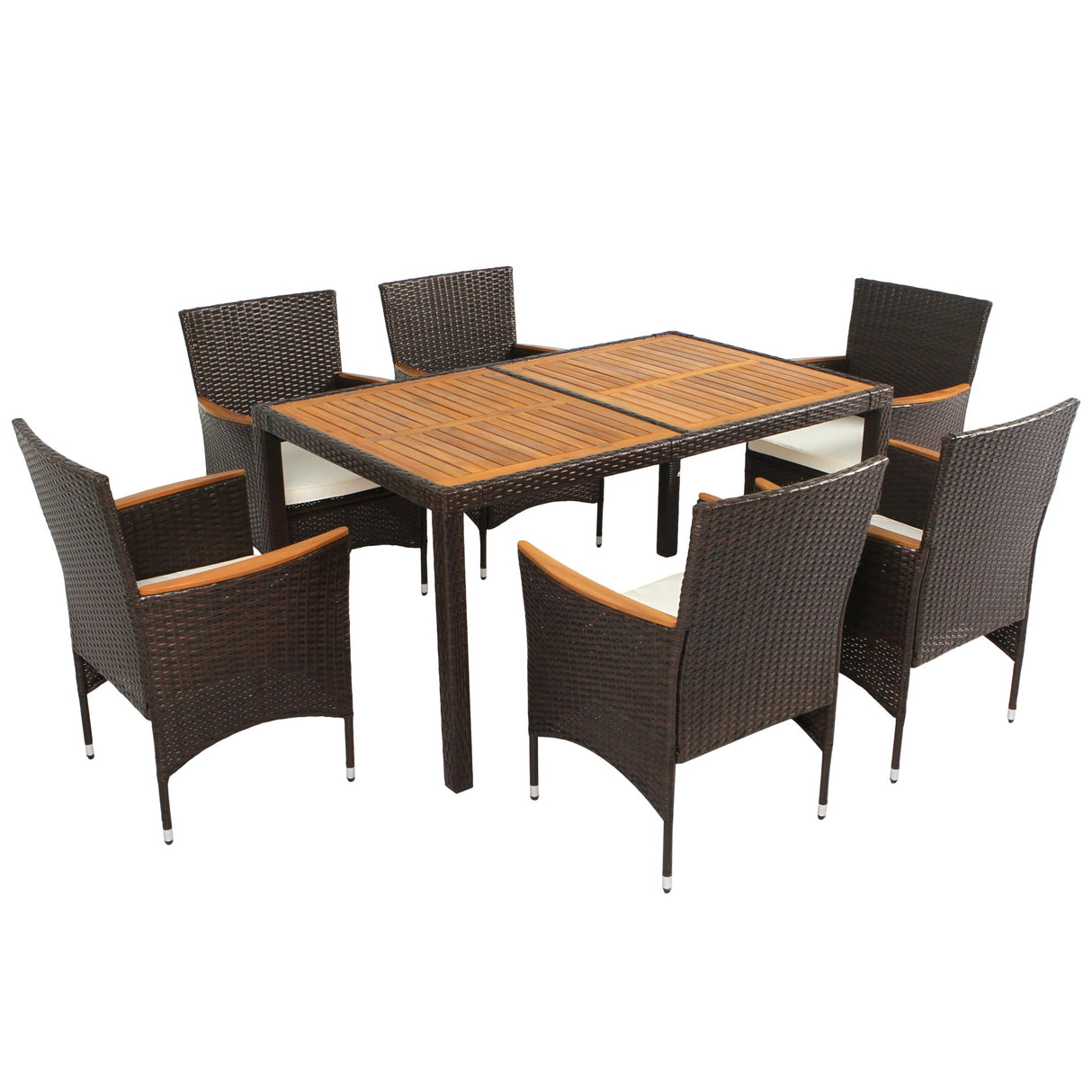 7-Piece Outdoor Patio Dining Set, Garden PE Rattan Wicker Dining Table and Chairs Set