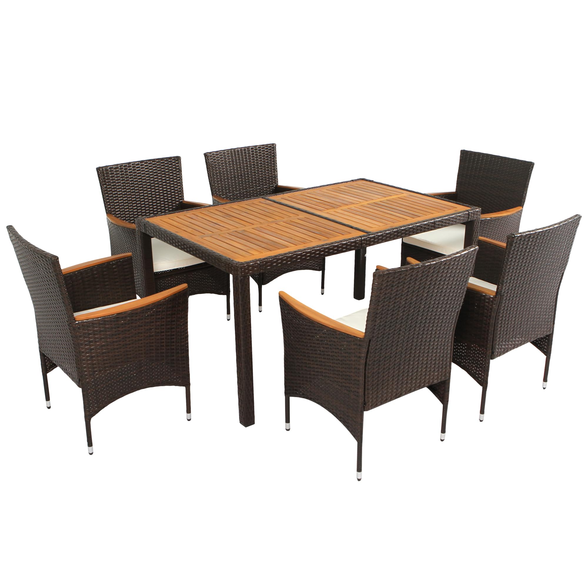 7-Piece Outdoor Patio Dining Set, Garden PE Rattan Wicker Dining Table and Chairs Set