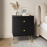 6 Drawer Dresser and Night Stand Sets for Bedroom, Two Drawers Nightstand Set of 2 & 6 Drawer Dresser with Gold Handle, Modern Black and Gold Dresser Set