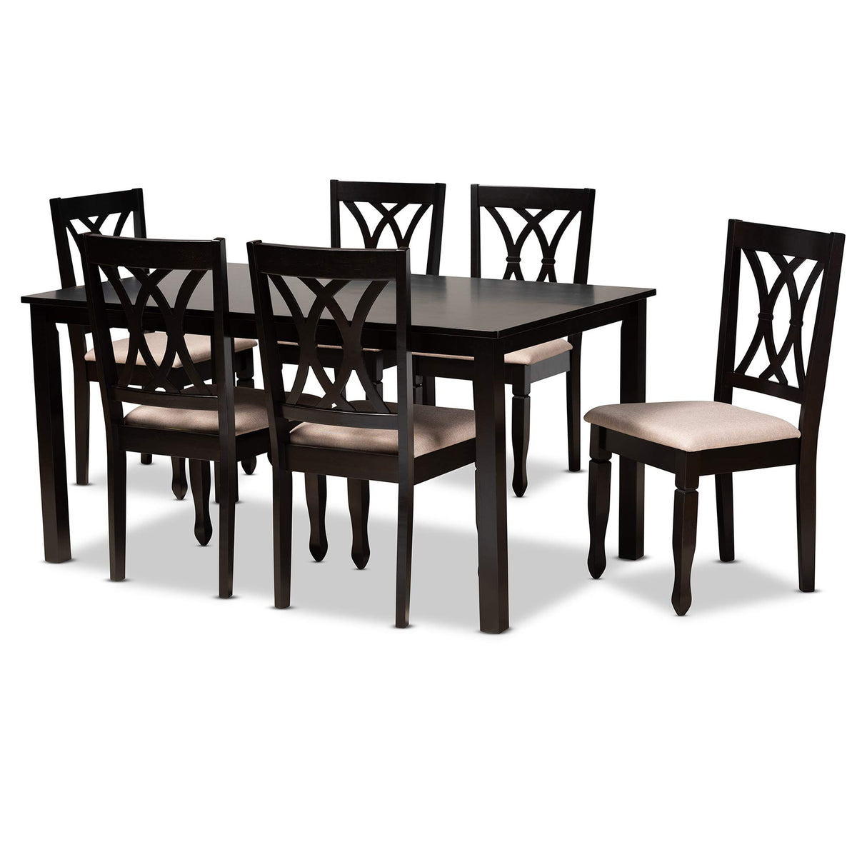 a Dining Set and Dining Set Sand Fabric Upholstered Espresso Brown Finished Wood