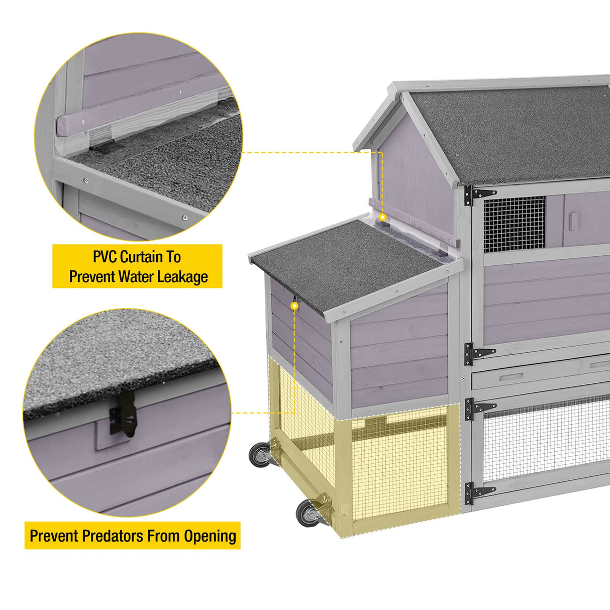 Chicken Coop with Two Houses and Run Double for 4-8 Chickens Wooden