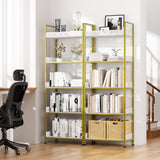 5 Tier Gold Bookshelves Bookcase, Narrow Freestanding Standing Storage Shelves