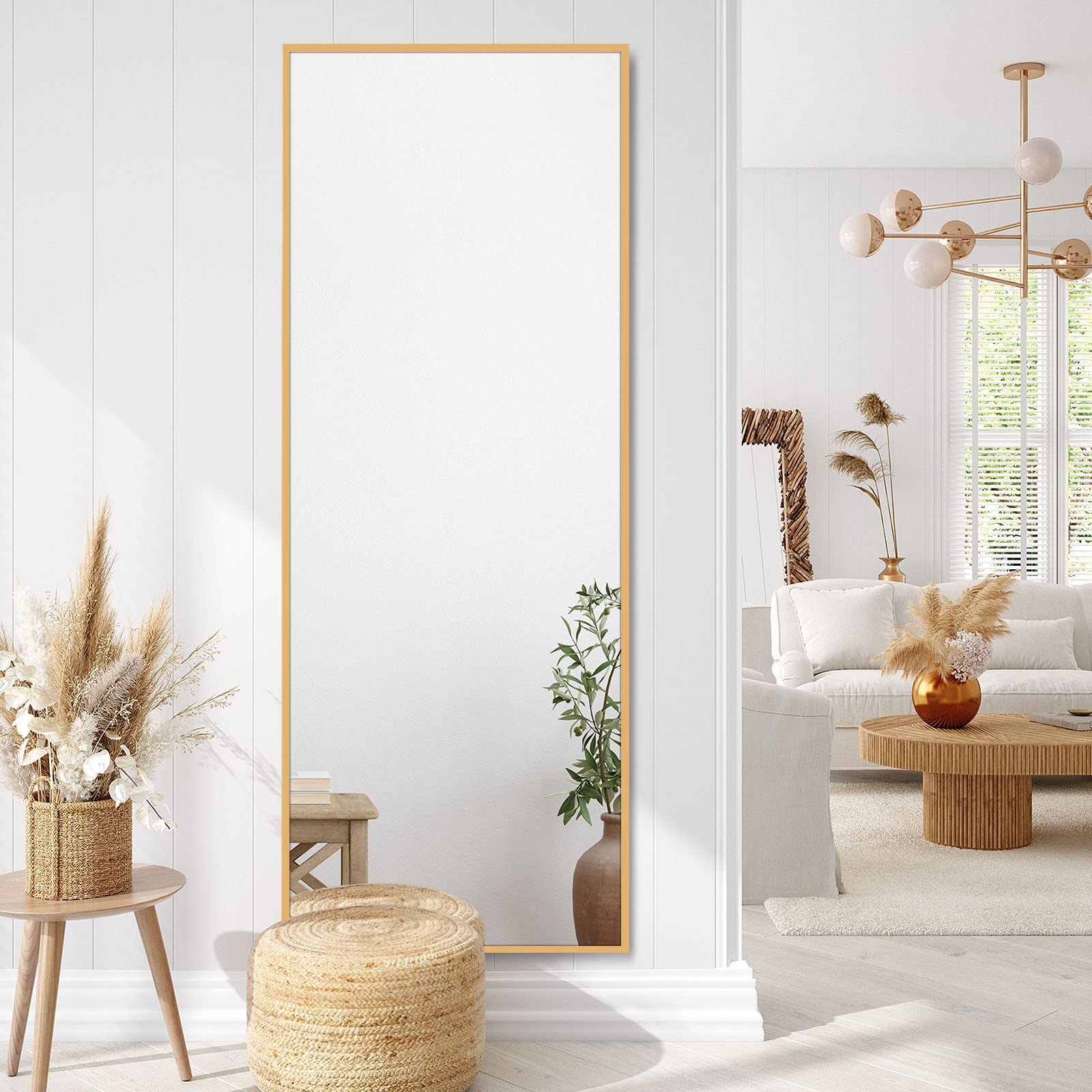 Full Length Mirror Wall Mirror 59" x 20" Gold Aluminum Alloy Frame Full Body Mirror