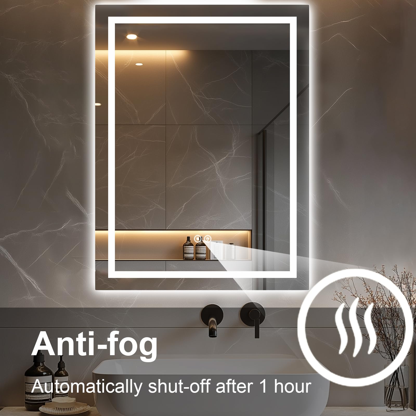 24x32 LED Bathroom Mirror with Anti-Fog & 3 Color Modes