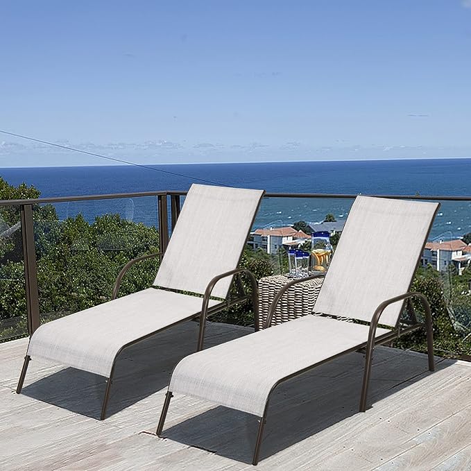 2 Pack Patio Lounge Chair, Outdoor Chaise Lounge with 5 Adjustable Backrest