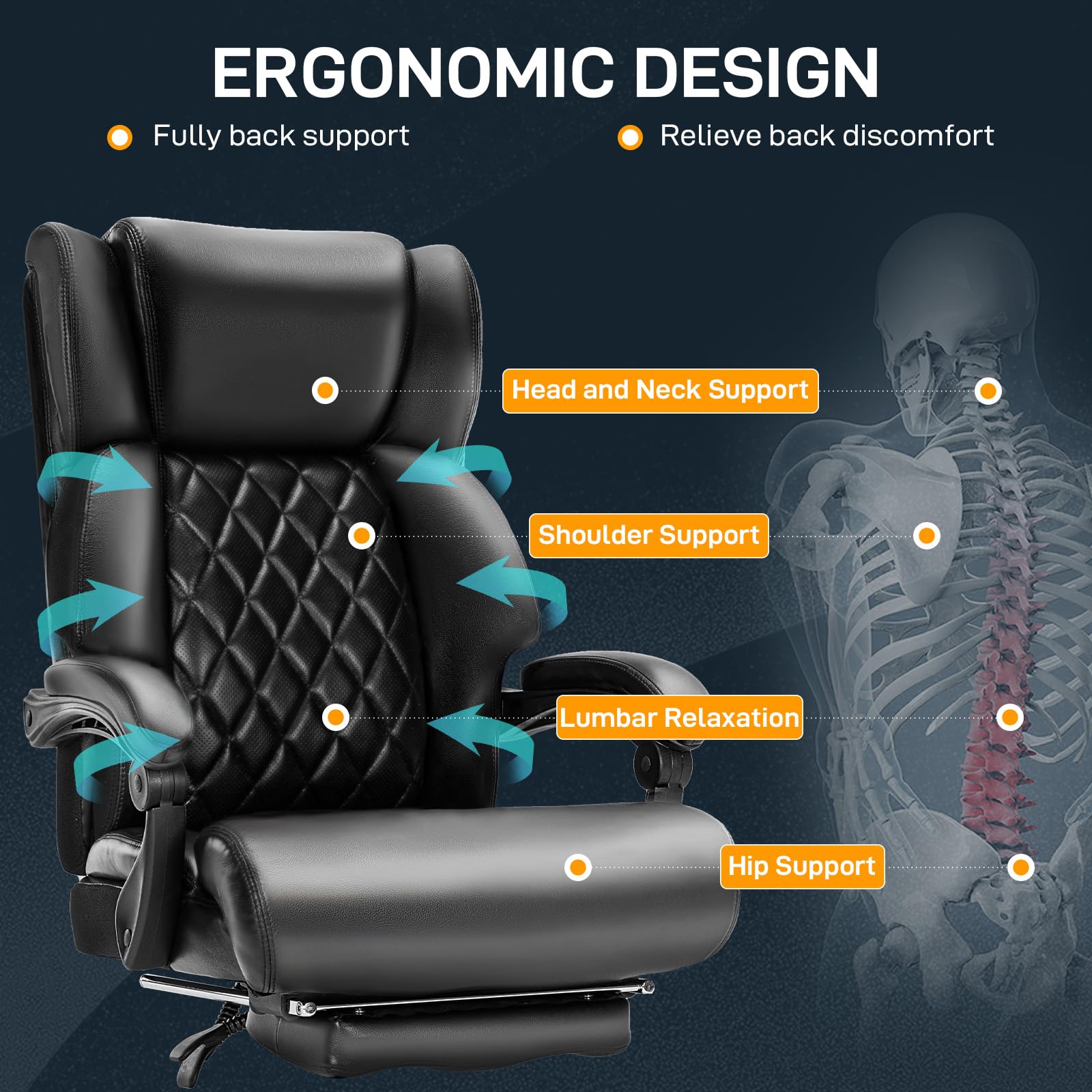Big and Tall Office Chair for Heavy People, High Back Recline Wide Office Chair,