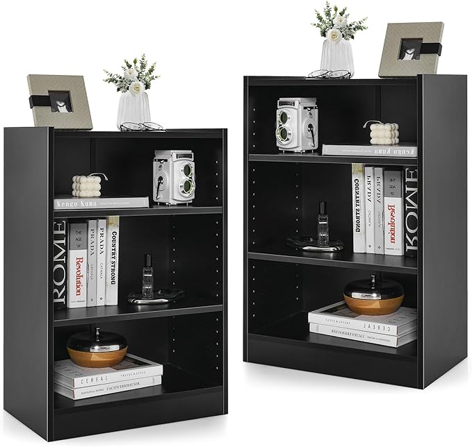 3 Tier Bookcase, Floor Standing Open Bookshelf with 18-Position Adjustable Shelves, Anti-toppling Device, Modern Multipurpose Display Storage Organizer for Living Room Study (1, White)