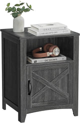 Farmhouse Nightstand with Barn Door, Set of 1/2, Bedside Table with Storage