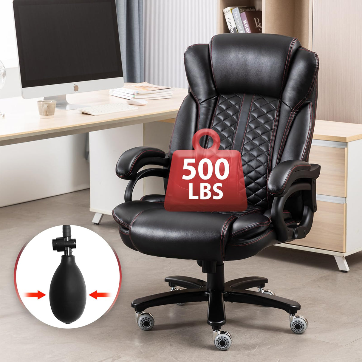 Duty Office Chair 500lbs,Big and Tall Office Chair with Airbag Lumbar Support,High Back