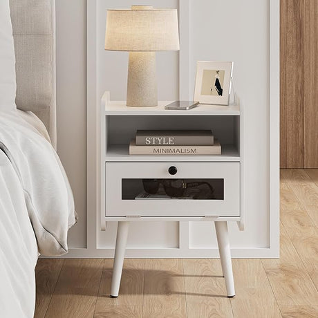 Night Stand Black Nightstand Modern Side Table Bedroom Night Stand End Table with Drawer Mid