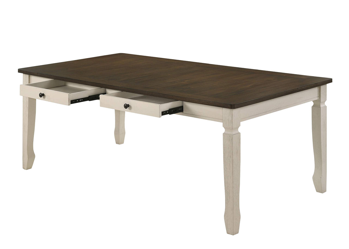 Fedele 2-Drawer Rectangular Wooden Dining Table in Weathered Oak and Cream