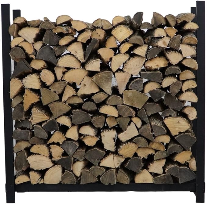 Black 4 Foot - Heavy Duty Made In USA - Indoor Outdoor - 1/4 Cord Firewood Storage Log Rack