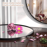 30 Inch Black Round Bathroom Mirror - Modern Metal Frame Wall Mirror