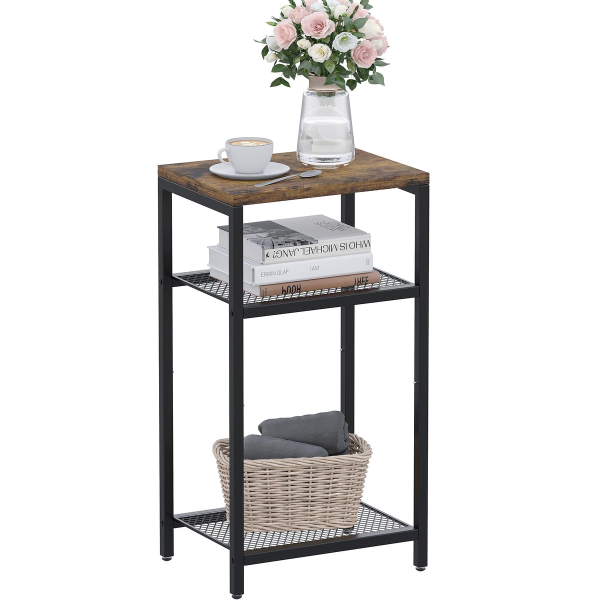 Side Table, 3 Tier End Table with Storage, Tall Telephone Table, Night Stand