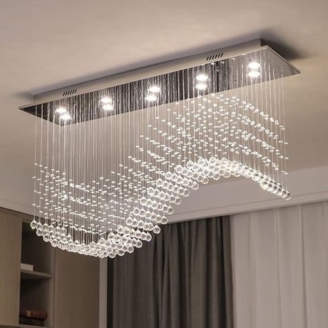 10-Lights Modern Crystal Chandeliers, Luxury Wave Raindrop Crystal Pedant Light Fixture,